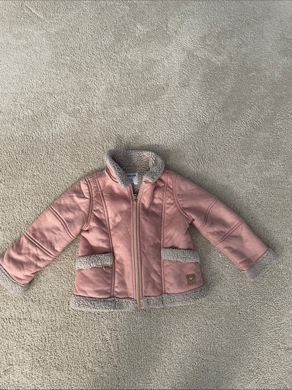 Mayoral Pink Jacket with Faux-Sherpa Trim